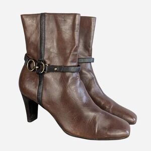 Vintage 90s Liz Claiborne Cecil Horsebit Harness Heel Ankle Boot Brown 6.5